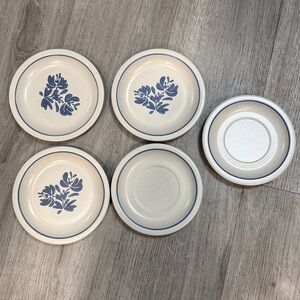 Set of 3 Pfaltzgraff dessert plates Stoneware Yorktowne pattern & 2 Saucers